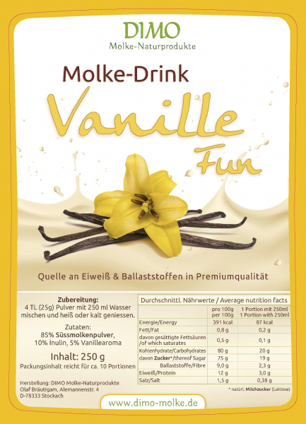 Molke Drink Vanille mit wertvollen Ballaststoffen 250 g